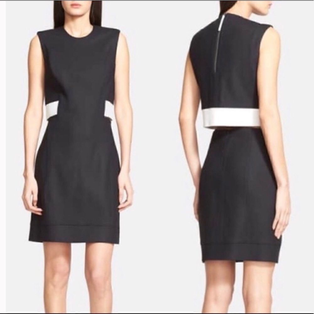 Helmut Lang Sleeveless Wool Leather Trim Flex Suit Black White Size 0